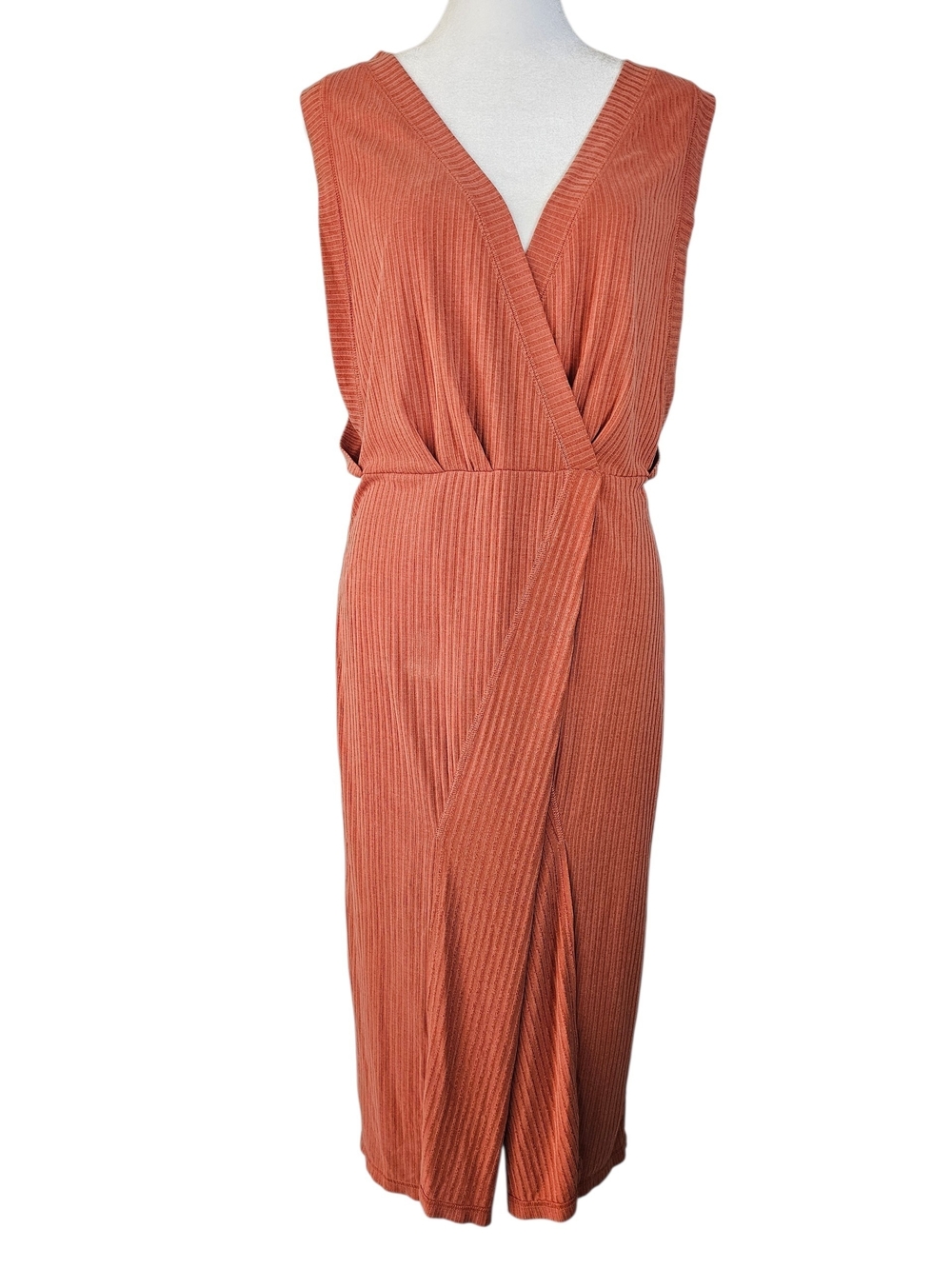 FREE PEOPLE Terracotta Rising Sun Ribbed Midi Dress Sz M - Picture 2 of 9